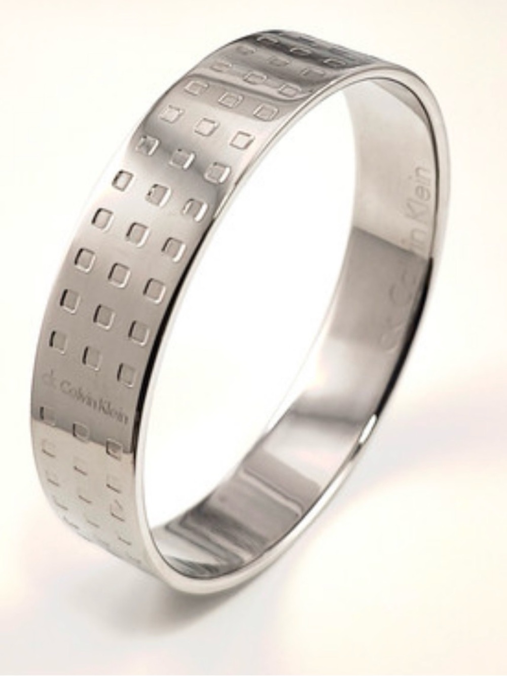 Calvin Klein Polished Silver Square-Embossed Bangle